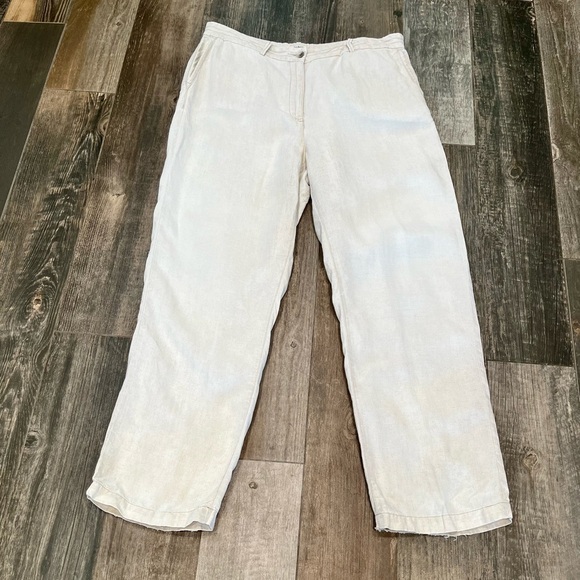 LL Bean Pants Womens Khaki Beige 100% Linen Straight Classic High Rise S… - Picture 1 of 10